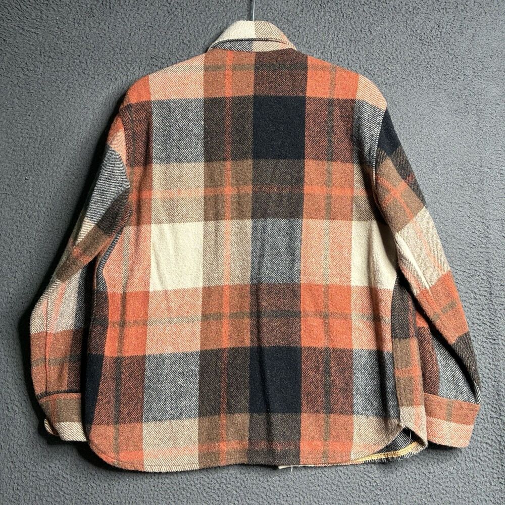 True Vintage 60s CPO Wool Shirt Shacket Mens Large Check Plaid Flannel USA - Picture 5 of 14